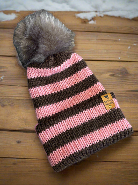 Brimmed Beanie, Large (Brown and Pink)