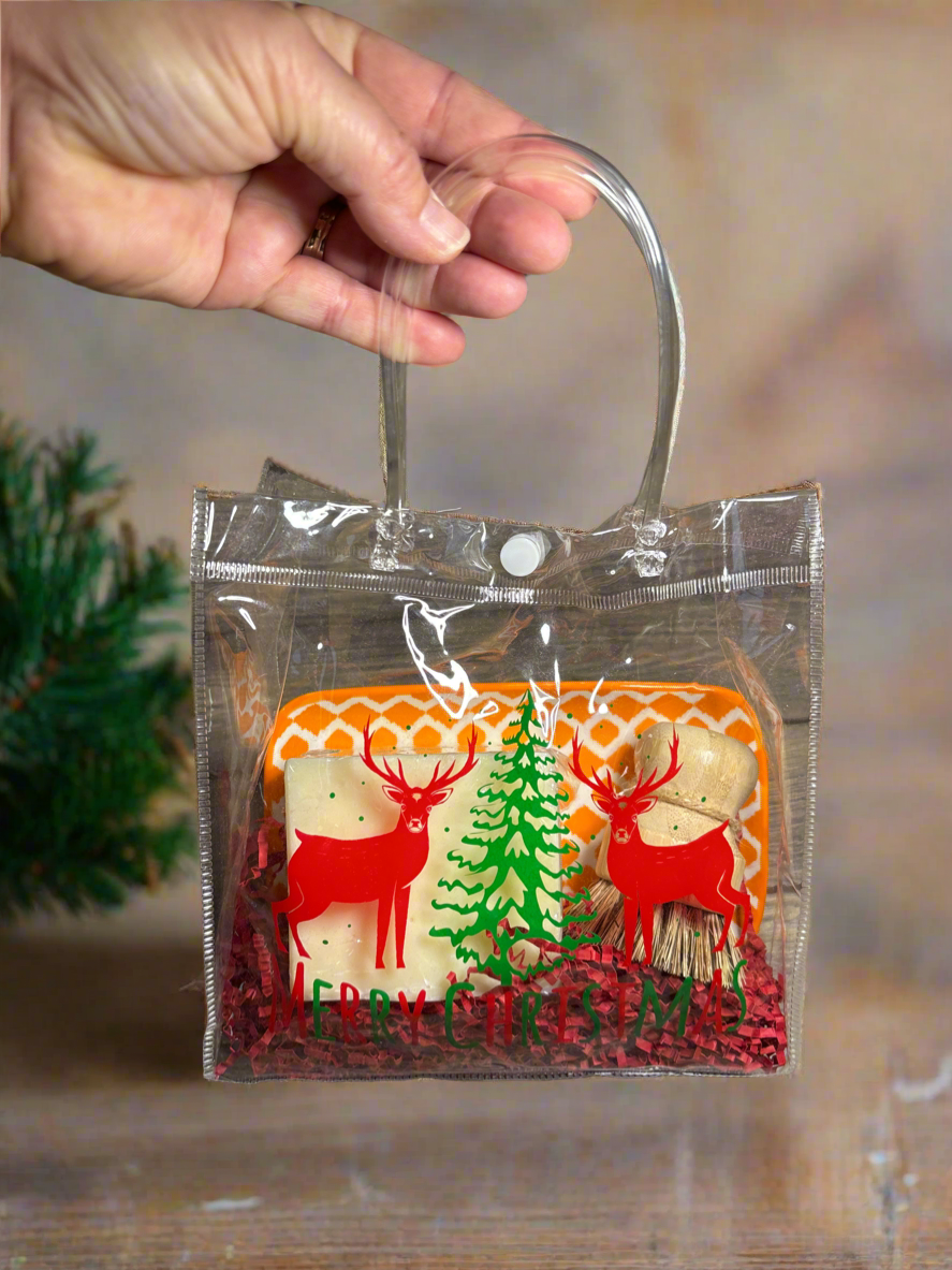 Solid Dish Soap Block Gift Set w/Tray & Bamboo Brush, Orange