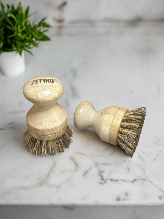 NEW Bamboo Palm Fibre Bristle Pot Scrubber w/Replaceable Head