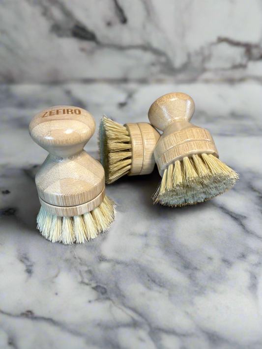 NEW Bamboo Sisal Bristle Pot Scrubber w/Replaceable Head