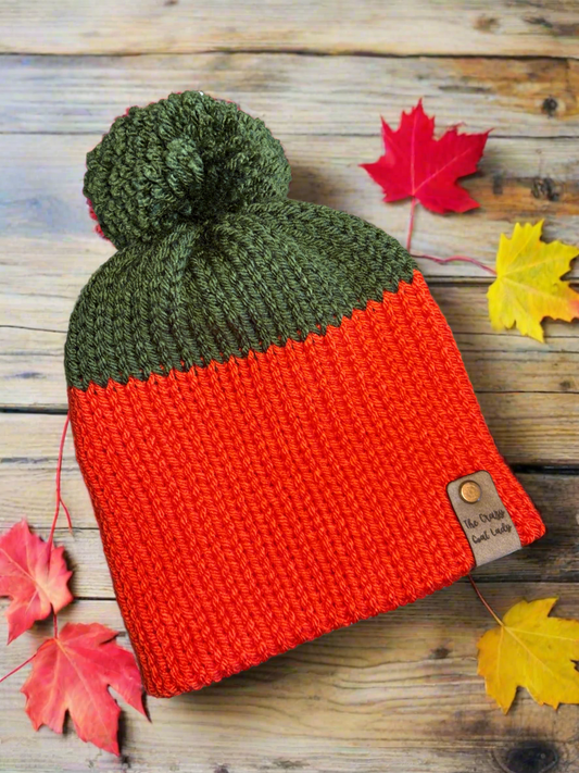 Handmade knitting machine pumpkin beanie